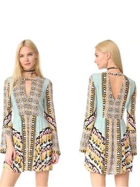 Free People Mint Multi-Patterned Boho Mini Dress